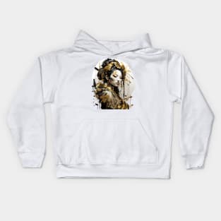 Geisha with black and gold ornaments Kids Hoodie